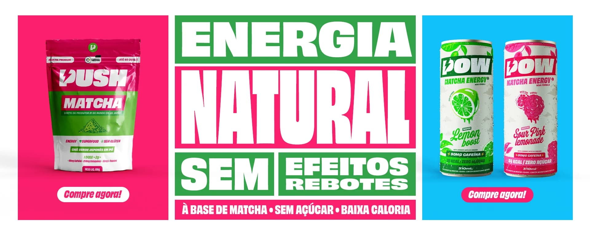 Energia natural sem efeitos rebotes - À base de Matcha - Sem açúcar - Baixa caloria